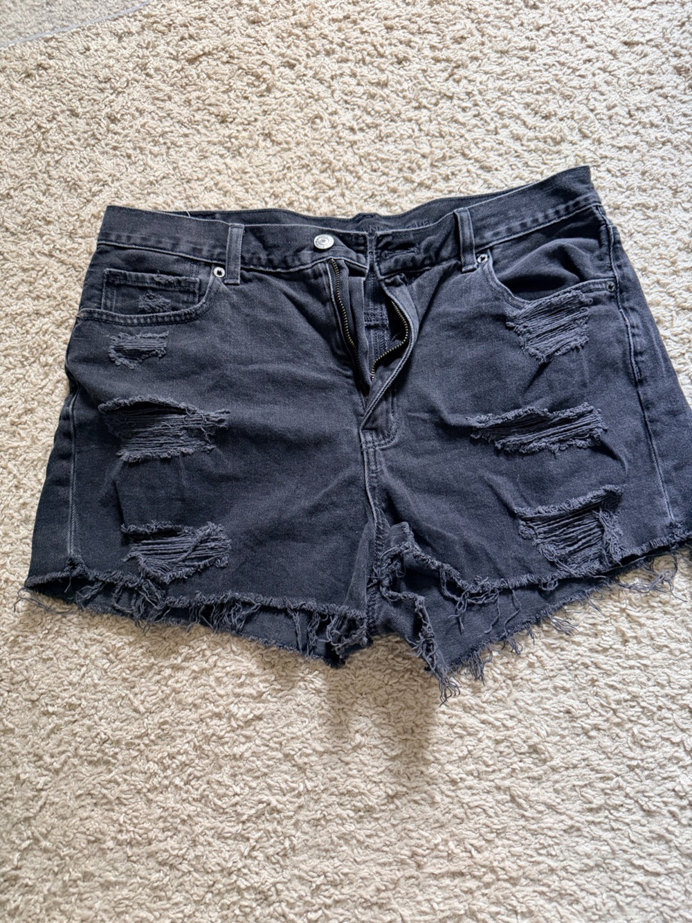 AE Distressed Black Denim Mom Shorts
